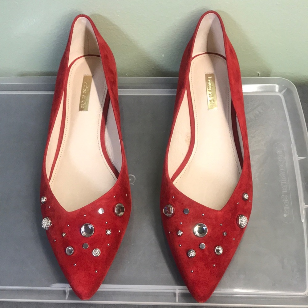 Brand new. Bedazzled. Red Suede flats. Size 9.5.
